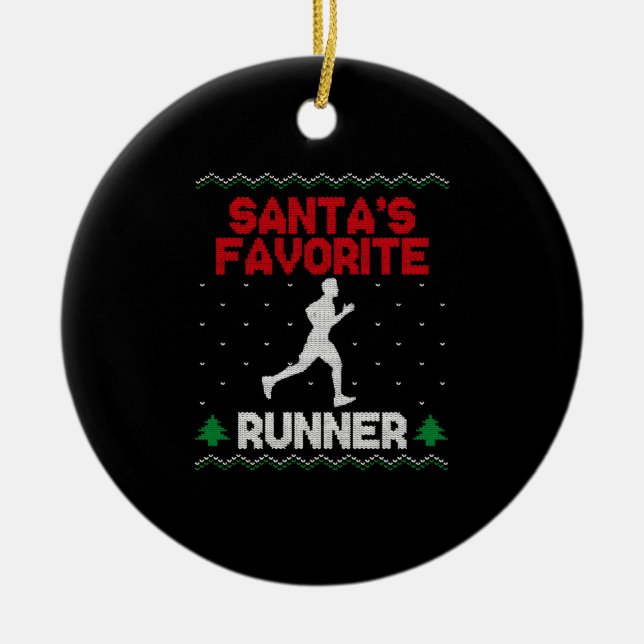 Running Runner Half Marathon Ugly Ceramic Ornament (Front)