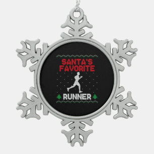Running Runner Half Marathon Ugly Snowflake Pewter Christmas Ornament