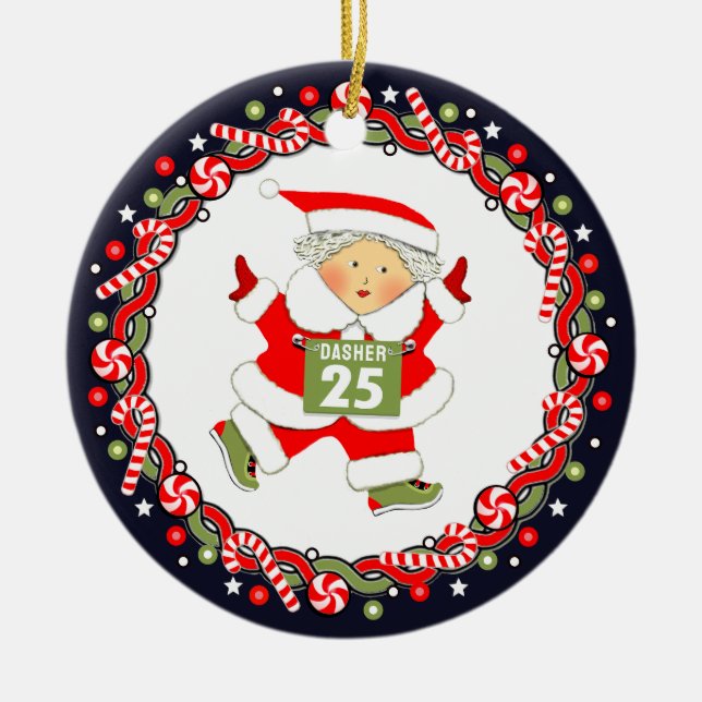 Running Runner Holiday Gift Ceramic Ornament (Front)