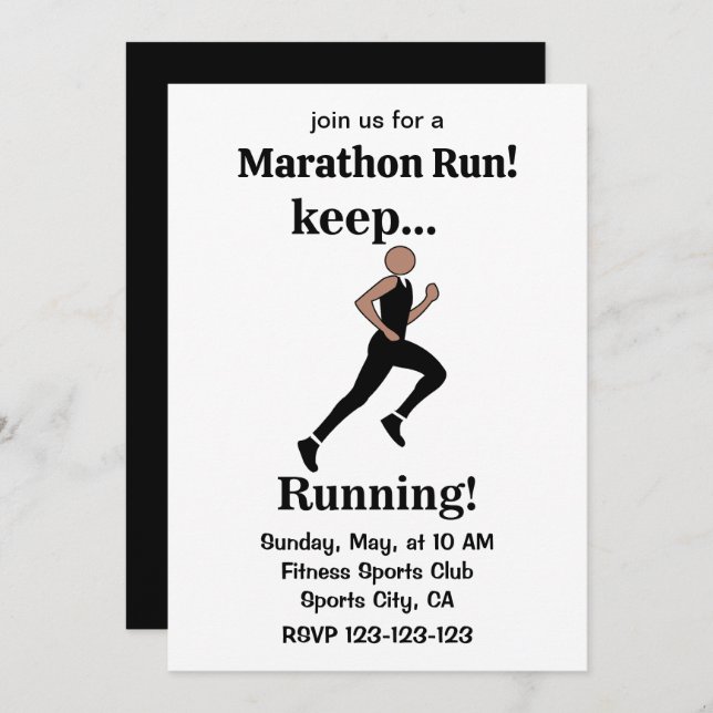 Running Runner Marathon Run Sports Invitation (Front/Back)