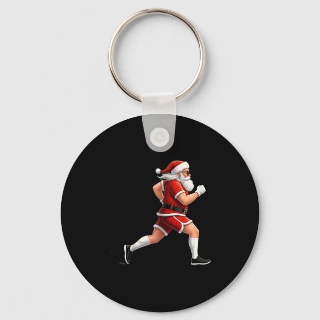 Running Santa Christmas Graphic Runner Run Maratho Keychain (Front)
