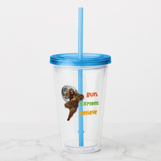 Running Sasquatch Adventure Believe Design Acrylic Tumbler (Front)