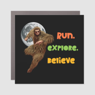 Running Sasquatch Adventure Believe Design Car Magnet