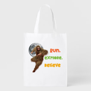 Running Sasquatch Adventure Believe Design Grocery Bag