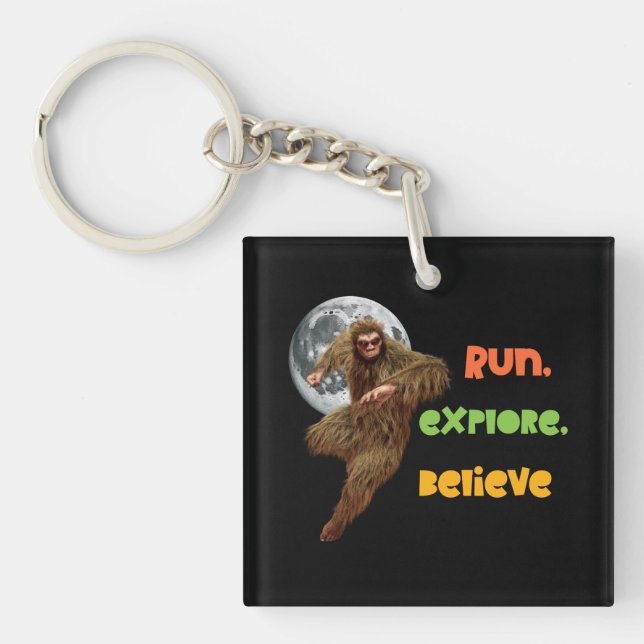 Running Sasquatch Adventure Believe Design Keychain (Front)