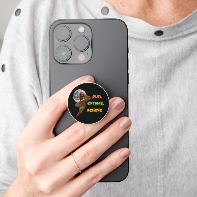 Running Sasquatch Adventure Believe Design PopSocket (Hand)