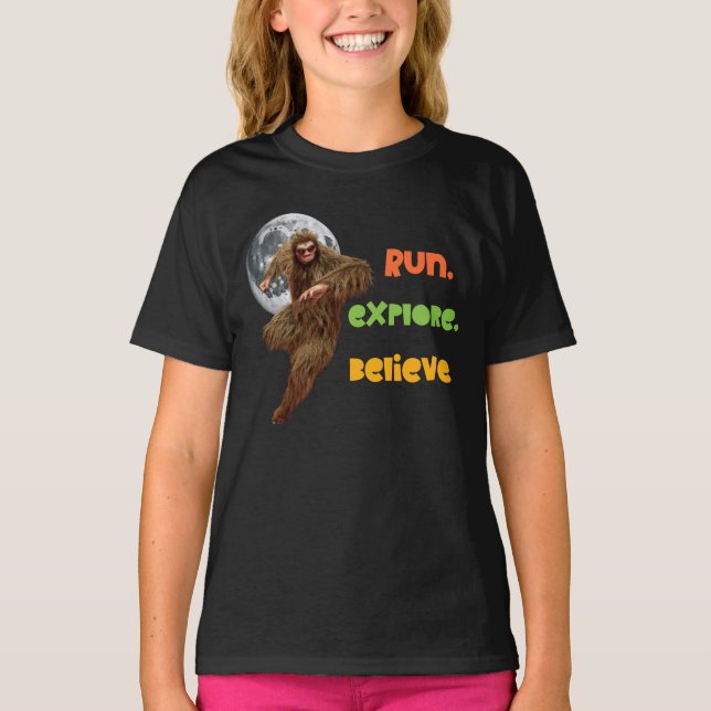 Running Sasquatch Adventure Believe Design T-Shirt (Front)