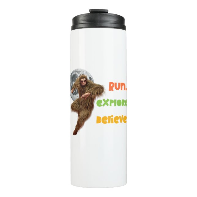 Running Sasquatch Adventure Believe Design Thermal Tumbler (Front)