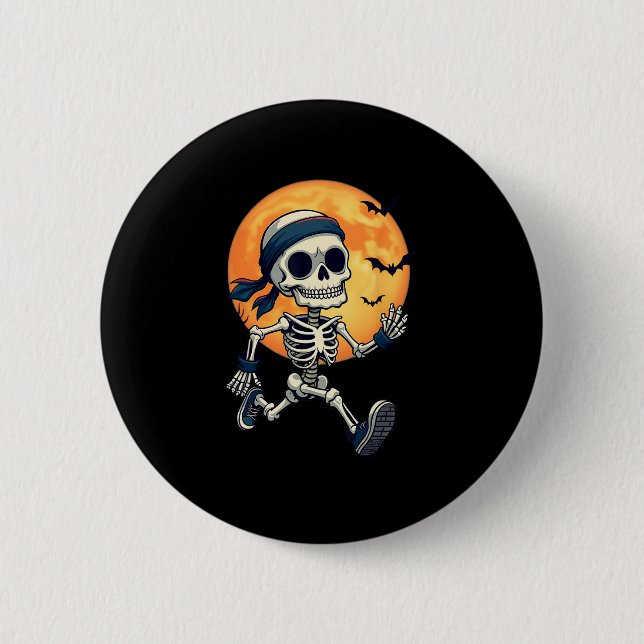Running Skeleton Funny Halloween Costume Men Women Button (Front)