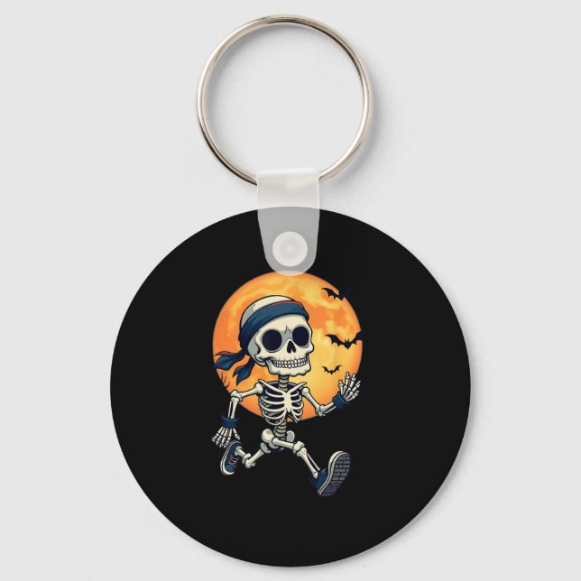 Running Skeleton Funny Halloween Costume Men Women Keychain (Front)