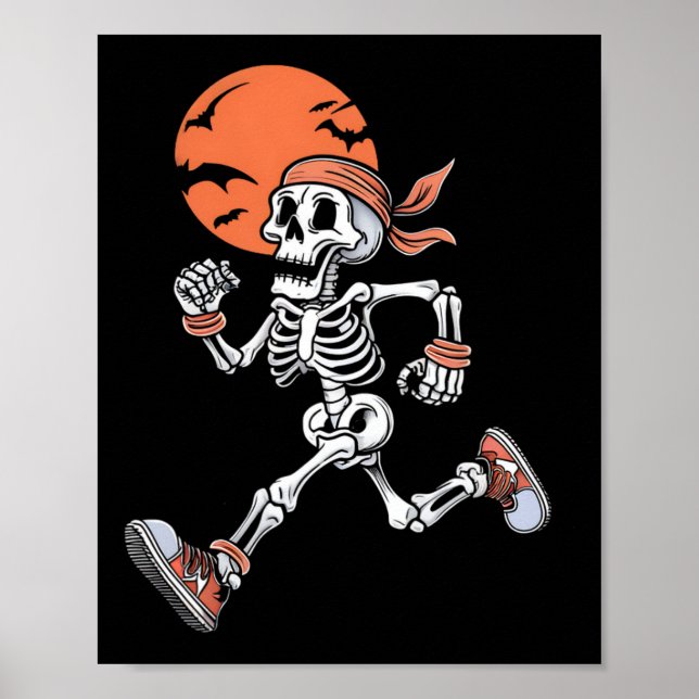 Running Skeleton Funny Halloween Costume Men Women Poster (Front)