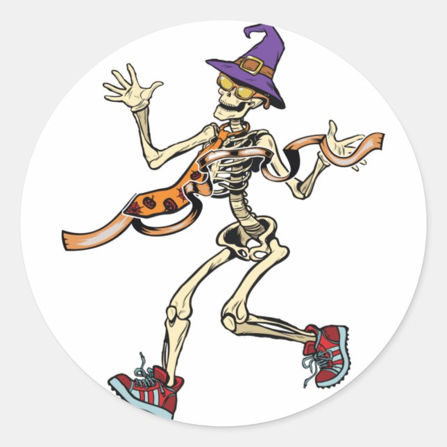 Running Skeleton Halloween Funny Runners Sport Classic Round Sticker (Front)