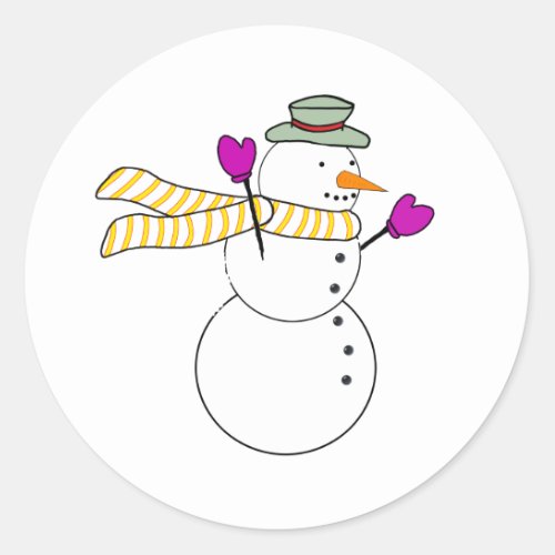 Running Snowman wScarf in the Wind Classic Round Sticker