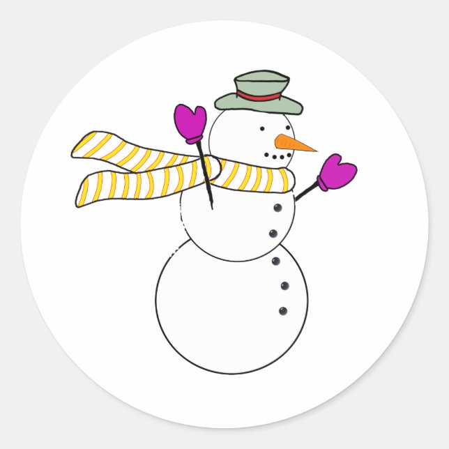 Running Snowman w/Scarf in the Wind Classic Round Sticker (Front)