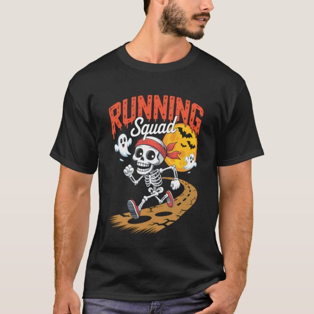 Running Squad Halloween Runners Funny Skeleton Fit T-Shirt (Front)