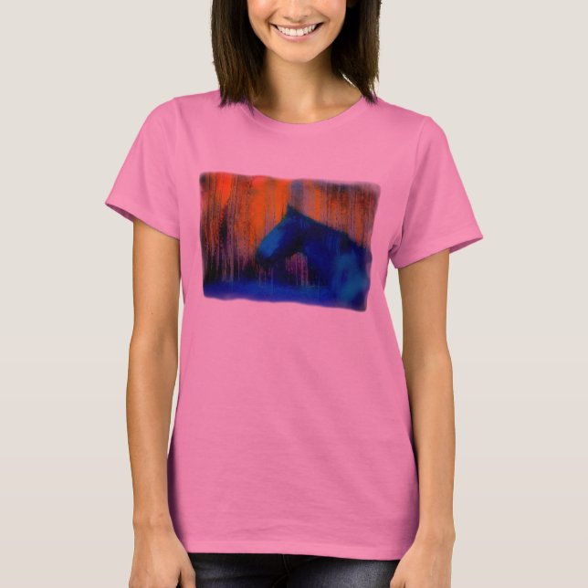Running Stallion & Trees Fantasy Horse Modern Art T-Shirt (Front)