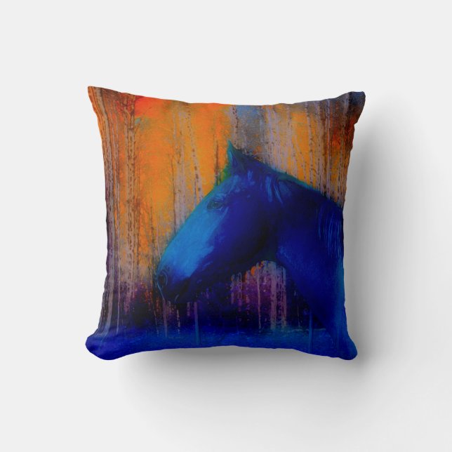 Running Stallion & Trees Fantasy Horse Modern Art Throw Pillow (Front)