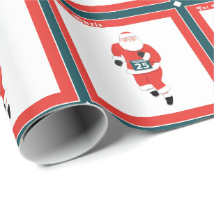 Funny Marathon Runner Gift Wrap Thick Wrapping Paper Christmas Holiday  Santa Jogger Party Decoration (6 foot x 30 inch roll)