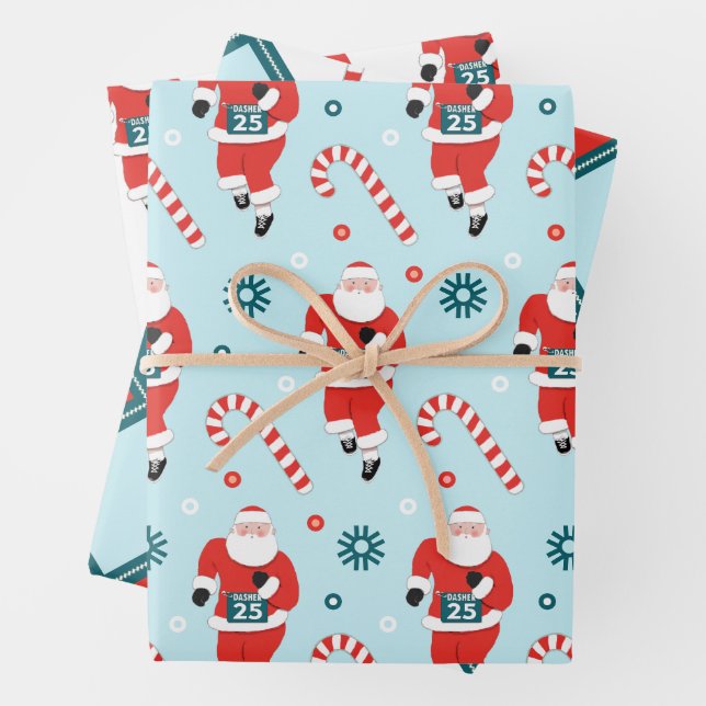 Running Track Holiday Gift Wrapping Paper Sheets (In situ)