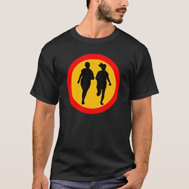 RUNNING TRAFFIC ROAD SIGN T-Shirt (Front)