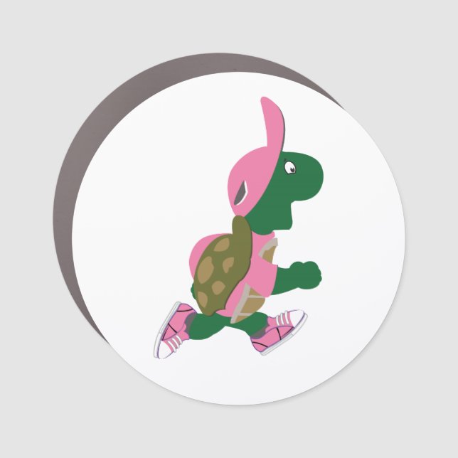 Running Turtle wearing Pink  Car Magnet (Front)