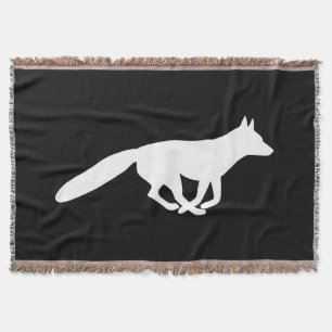 Running White Fox Silhouette Wildlife Throw Blanket