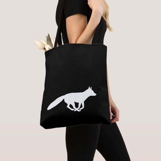 Running White Fox Silhouette Wildlife Wild Animal Tote Bag (Close Up)