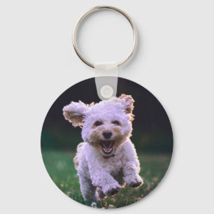 Running White Poodle Cute Dog Keychain
