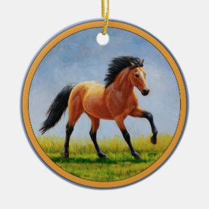 Running Wild Buckskin Horse Ceramic Ornament