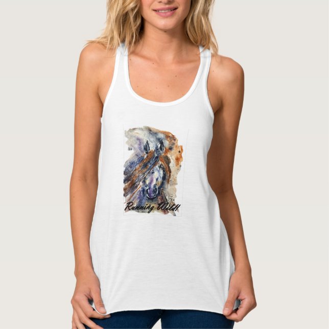 Running Wild Horse, Watercolor Painting Print Tank (Front)