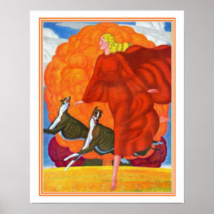 "Running With Greyhounds" Art Deco Print 16x20