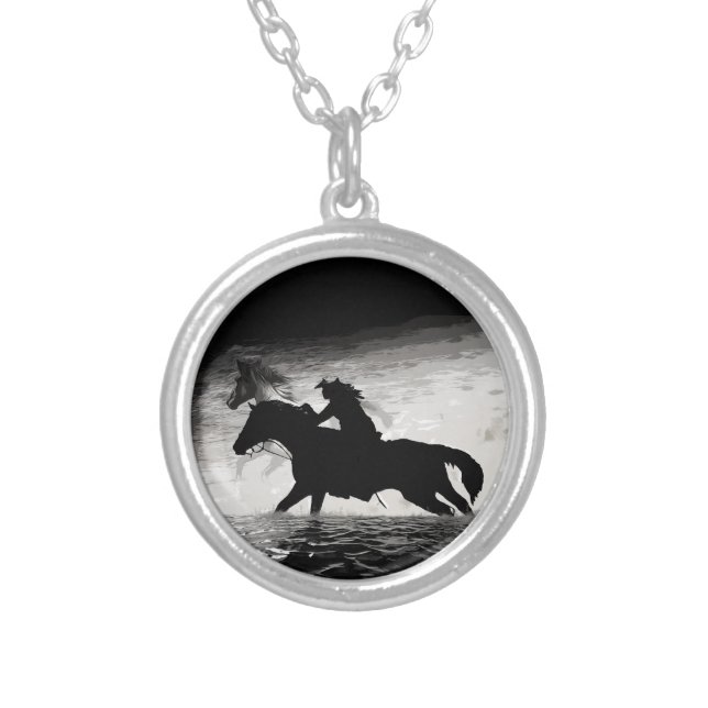 Running with Spirits - Horses  Silver Plated Necklace (Front)