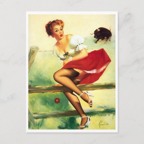 Running with the Bulls Pin Up Postcard
