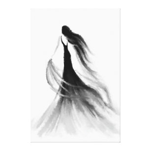 Running Woman Canvas Print Black an White Painting