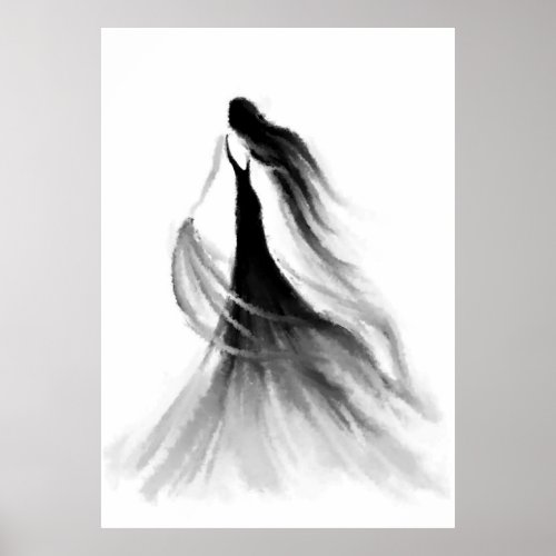 Running Woman Emotions Poster Black White Painting