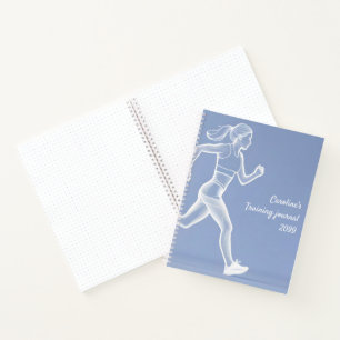 Running woman feminine white blue Training journal