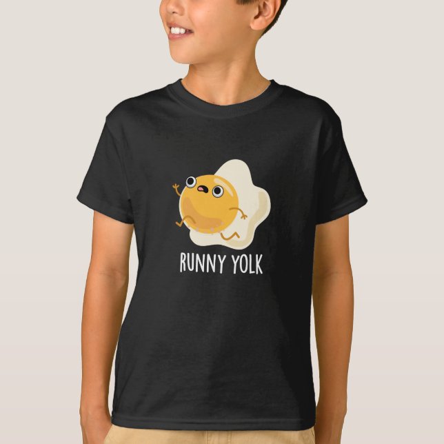Runny Yolk Funny Food Egg Pun Dark BG T-Shirt (Front)
