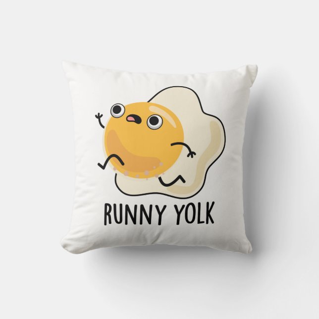 Runny Yolk Funny Food Egg Pun Throw Pillow (Front)