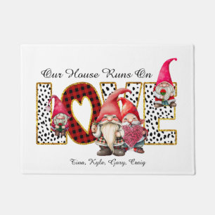 Runs On Love, Gnome Family, Personalize Doormat