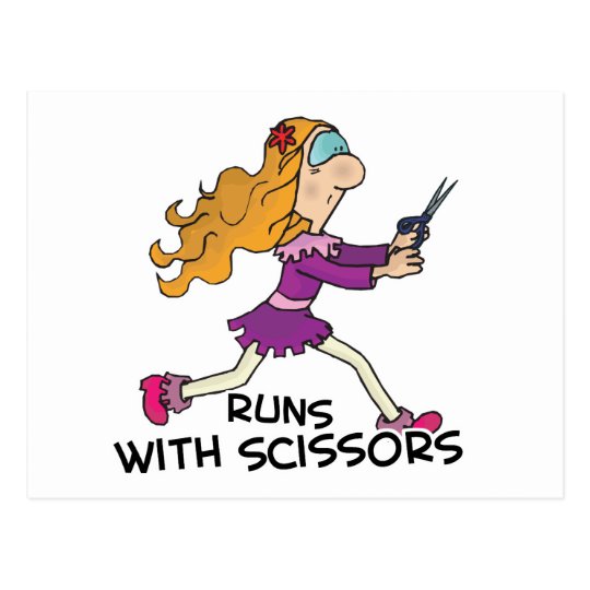 runs with scissors girl postcard