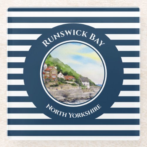 Runswick Bay North Yorkshire England Watercolor Glass Coaster