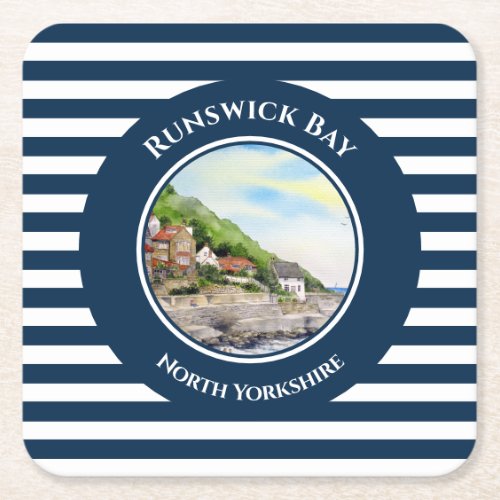 Runswick Bay North Yorkshire England Watercolor Square Paper Coaster