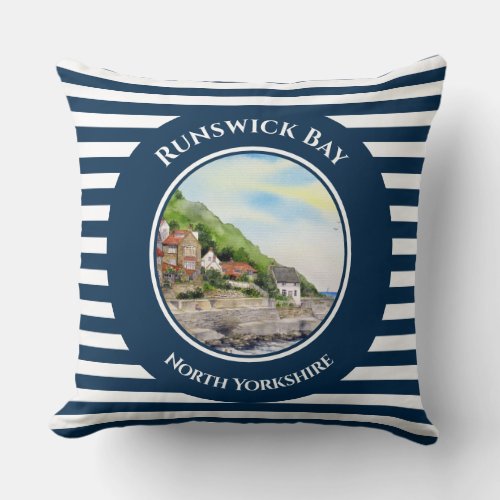 Runswick Bay North Yorkshire England Watercolor Throw Pillow