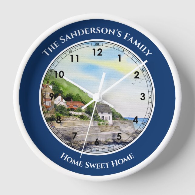 Runswick Bay North Yorkshire, England Watercolour  Clock (Front)
