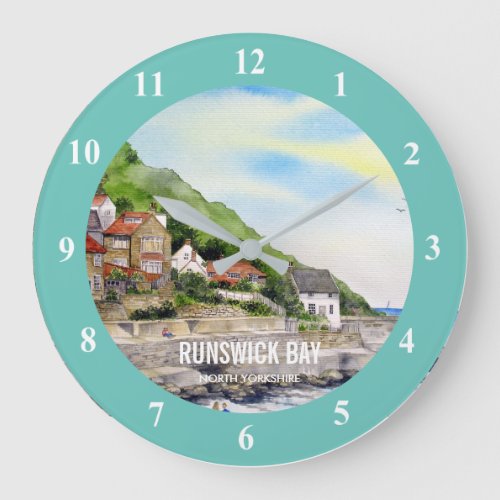 Runswick Bay North Yorkshire England Watercolour Large Clock
