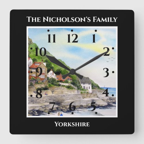 Runswick Bay North Yorkshire England Watercolour Square Wall Clock