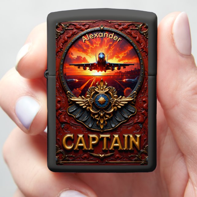 Runway Captain's Fiery Departure Keepsake Zippo Lighter (In Hand)