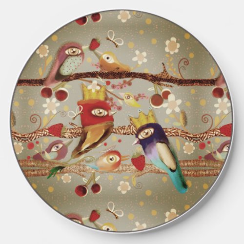 Rupydetequila birds cherries strawberry whimsical  wireless charger 