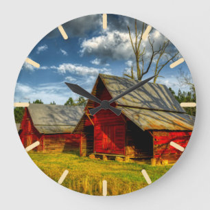 Rural America Red Barn  Large Clock