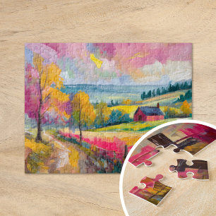 Rural Autumn Landscape Modern Abstract Art Jigsaw Puzzle